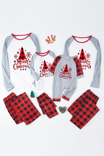 Pijama navideño familiar a juego a cuadros grises y rojos